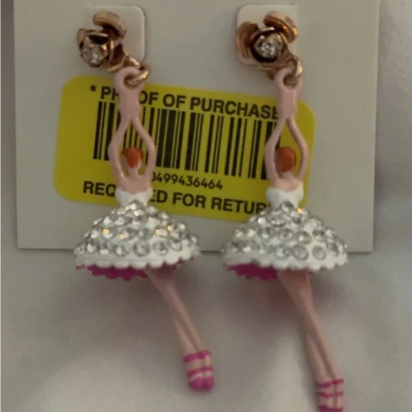 Betsey Johnson Pink and White Ballerina Earrings and Necklace - Picture 3 of 8